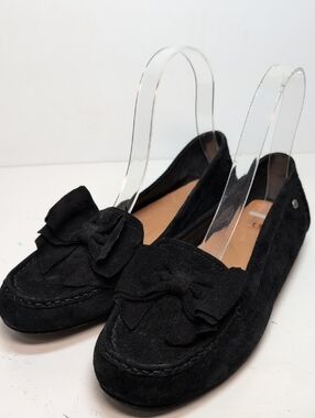 UGG black suede driving Lilliana bow slup on loafers woman's size 6.5 EU 37.5